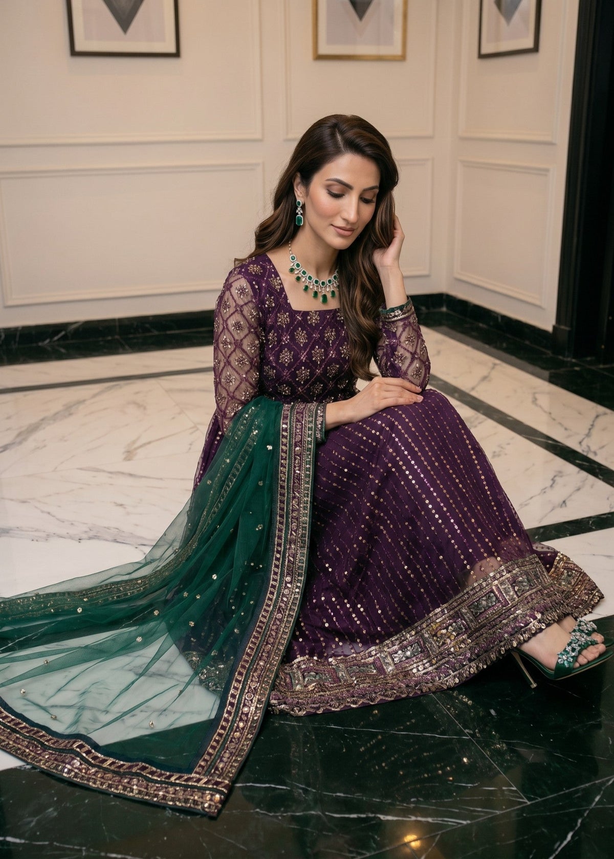 Embroidered Purple Net Pishwas Pakistani Suit Online in Sri Lanka India Australia