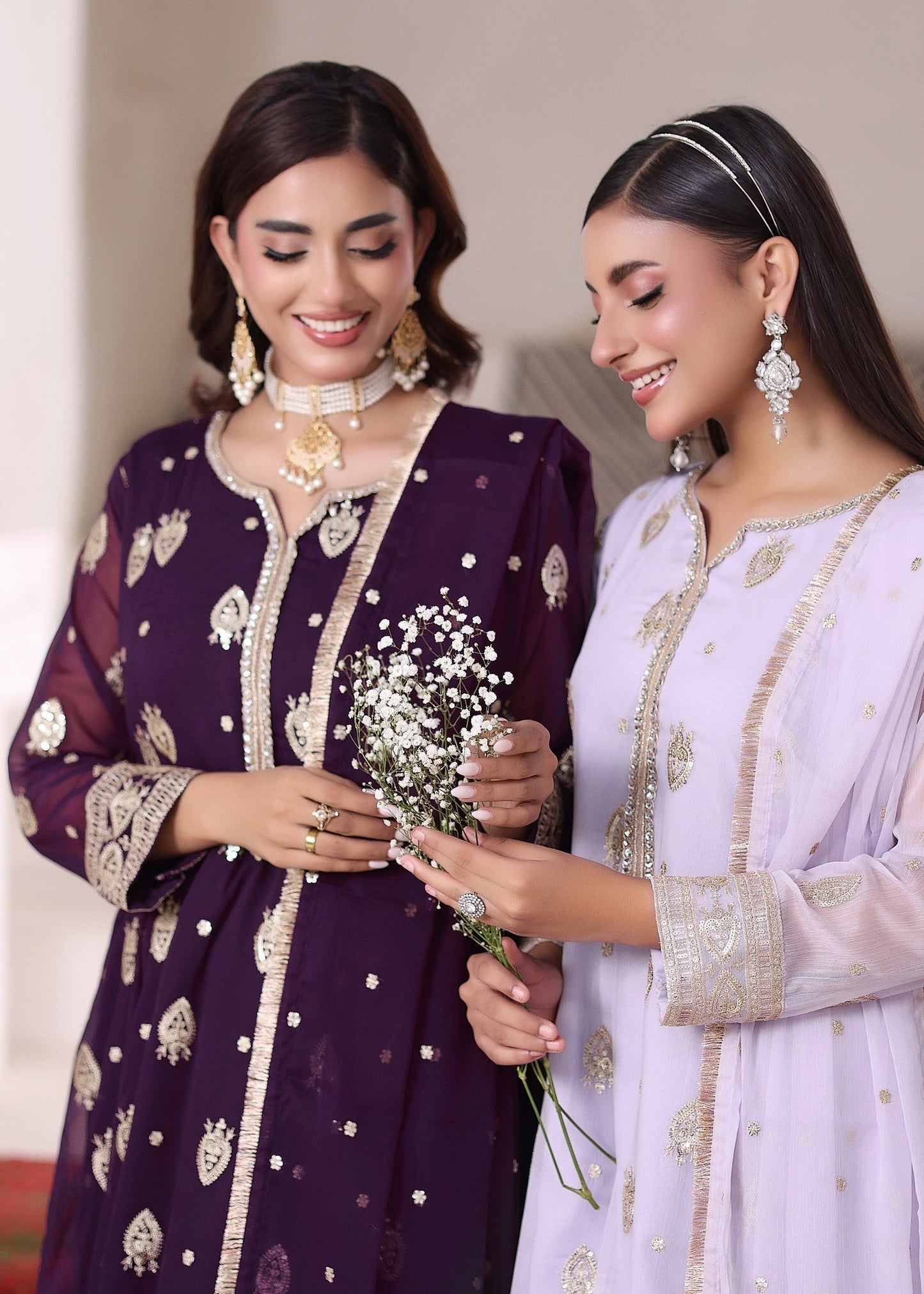 Embroidered Purple Pishwas with Dupatta Online in KSA Riyadh Saudi Arabia Oman Bahrain Qatar