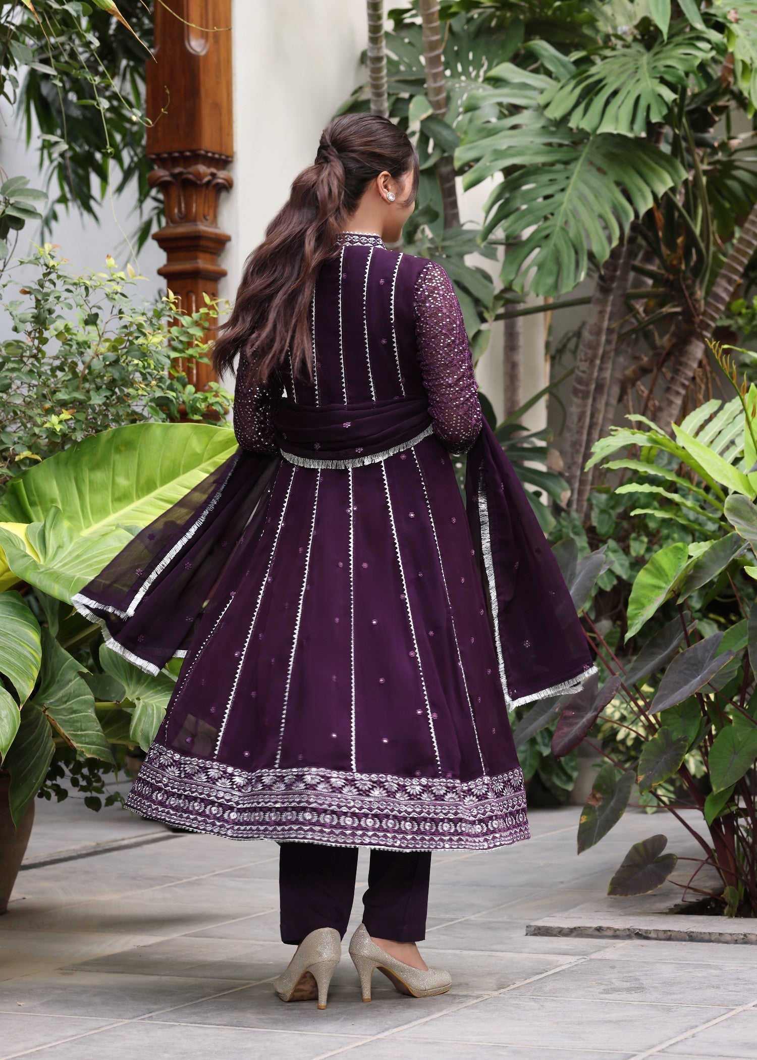 Embroidered Purple Pishwas with Straight Trouser Online in UK USA Canada