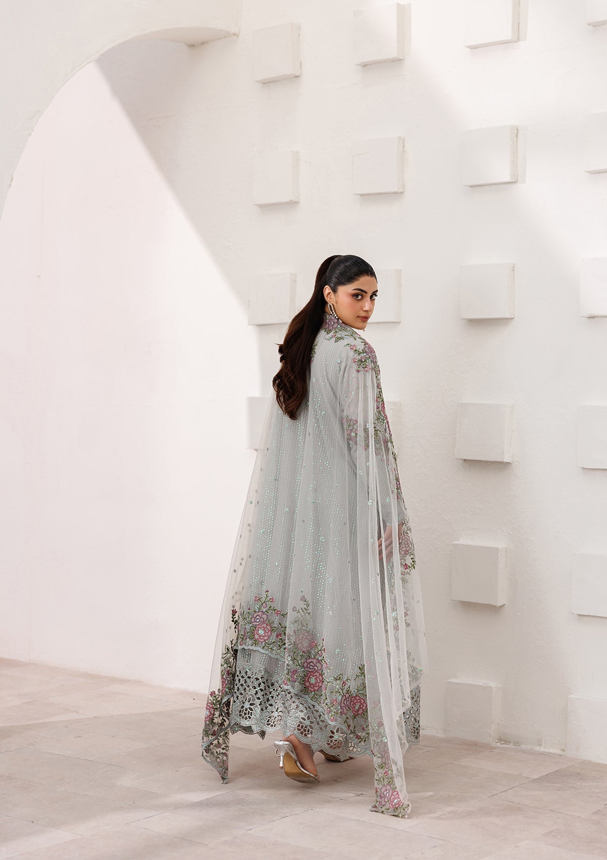 Embroidered Raw Silk Ash Grey Salwar Suit Online in Dubai UAE Abudhabi Ajman Sharjah