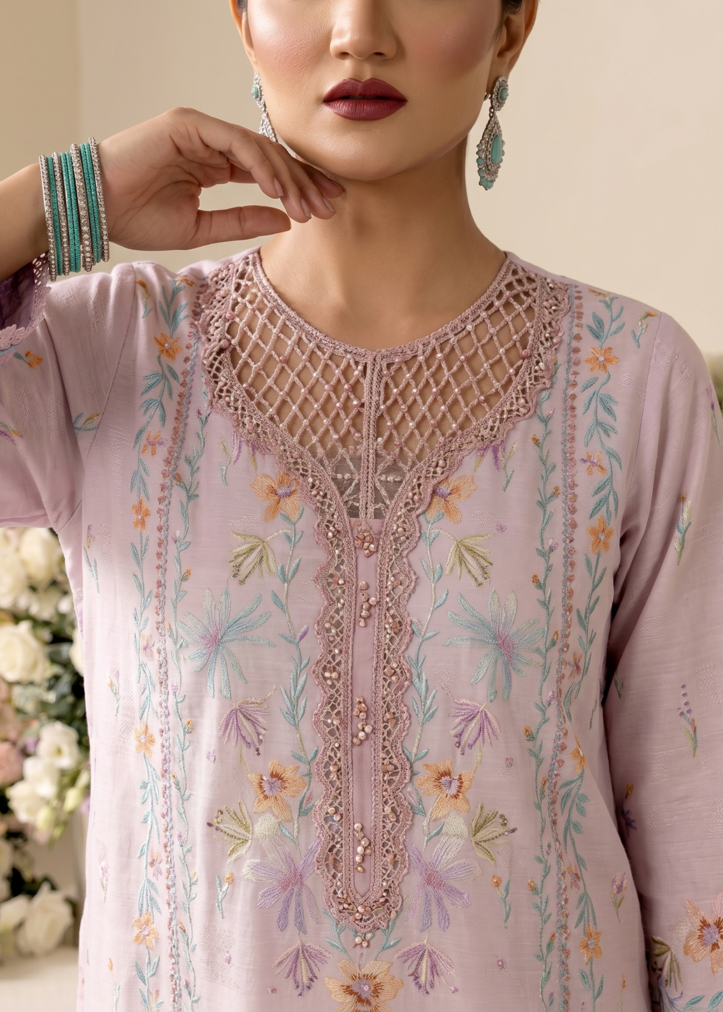 Embroidered Raw Silk Blush Pink Partywear Suit Online in Sri Lanka India Australia