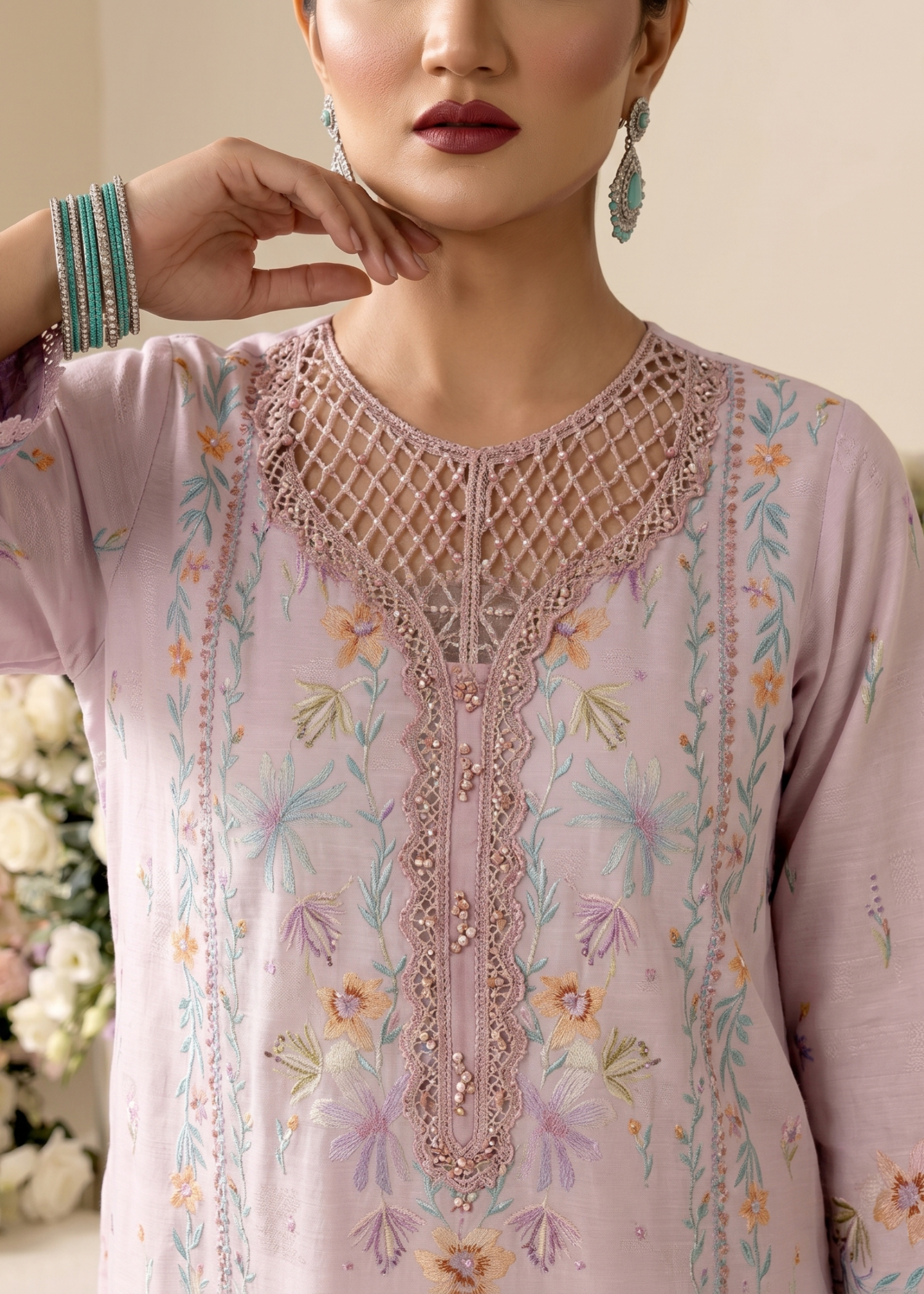 Embroidered Raw Silk Blush Pink Partywear Suit Online in Sri Lanka India Australia