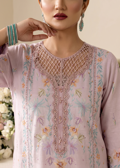 Embroidered Raw Silk Blush Pink Partywear Suit Online in Sri Lanka India Australia