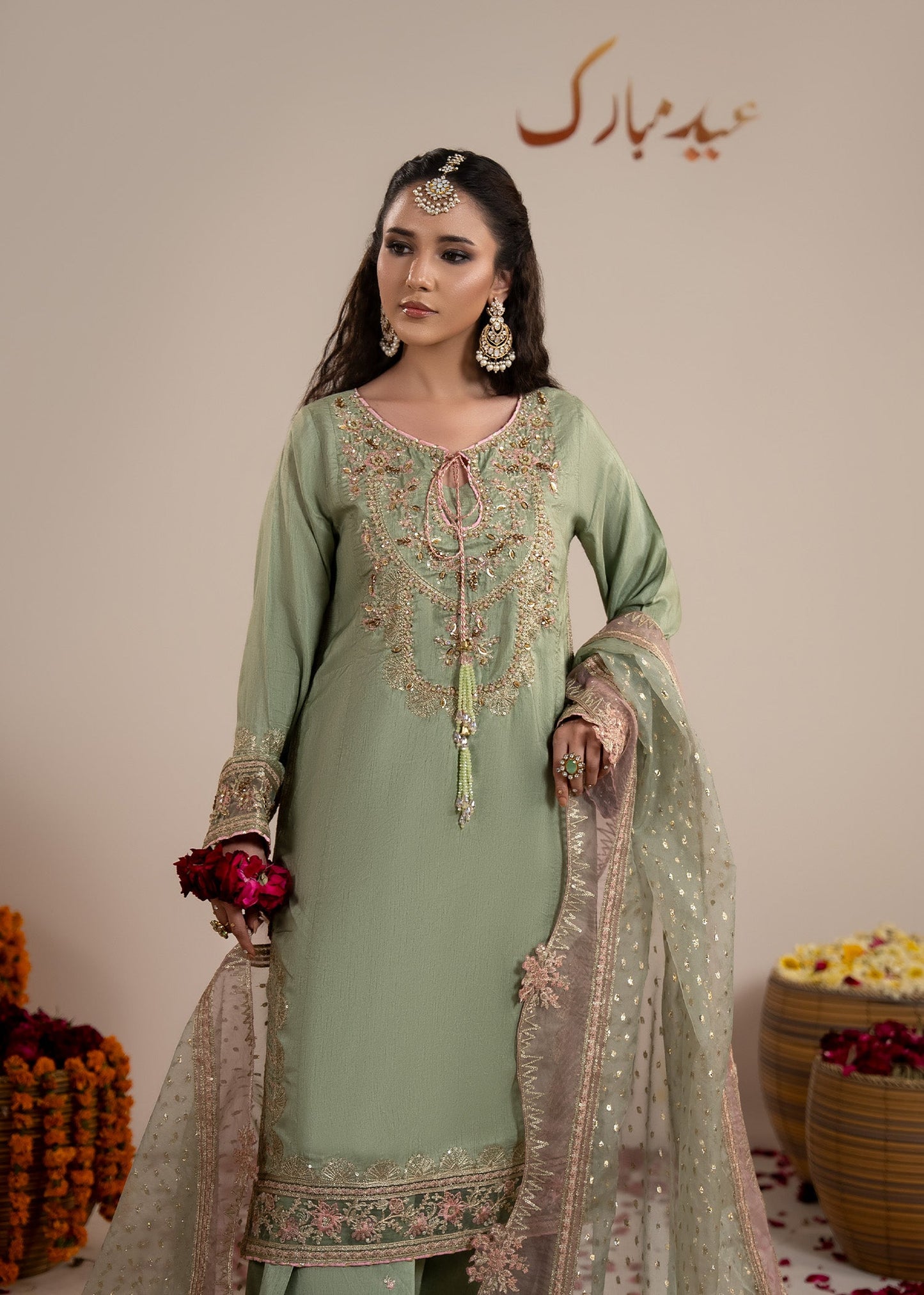 Embroidered Raw Silk Farshi Shalwar Suit Online in Dubai DXB UAE Abudhabi Meena Bazaar
