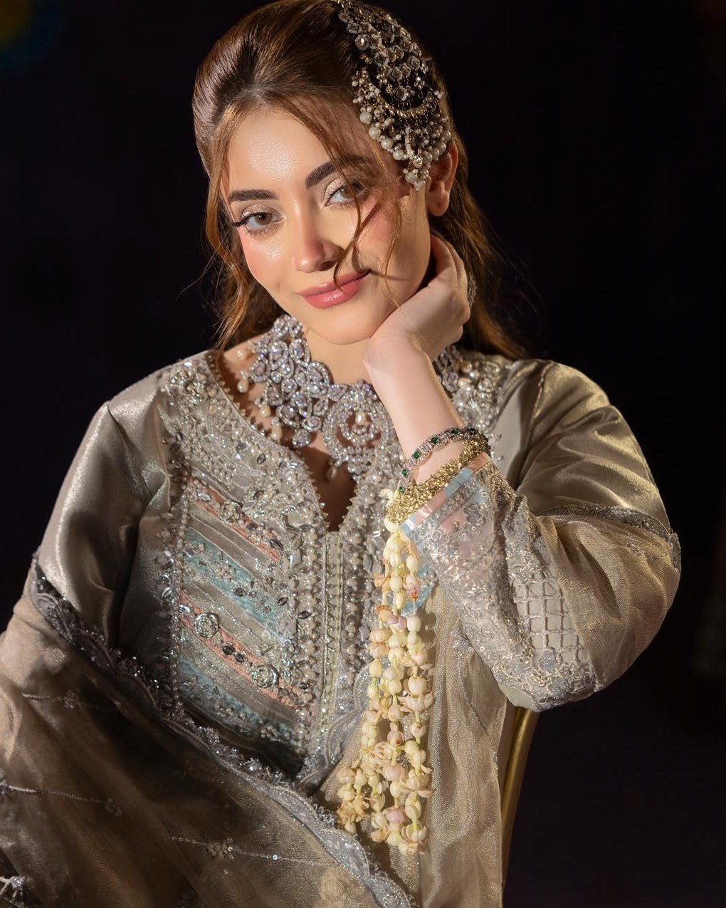Embroidered Raw Silk Gharara and Potli Bag Set Online in Dubai UAE Abudhabi Ajman Sharjah