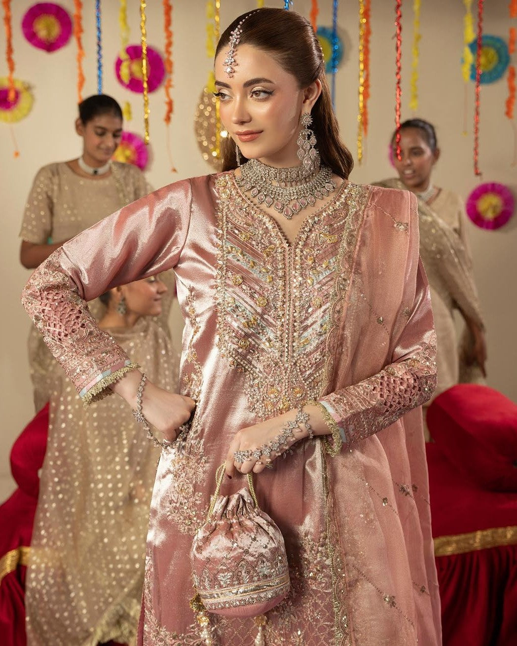 Embroidered Raw Silk Gharara with Maisori Dupatta Online in KSA Riyadh Saudi Arabia Oman Bahrain Qatar