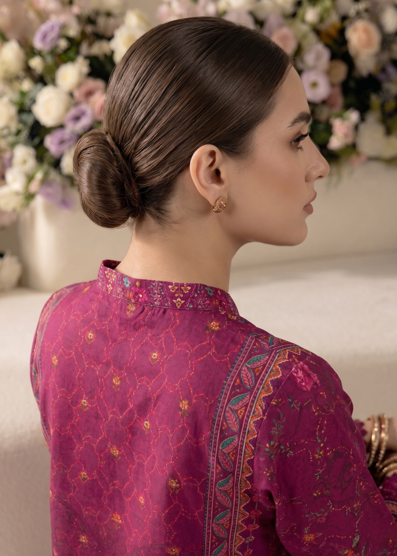 Embroidered Raw Silk Magenta Farshi Shalwar Suit Online in Sri Lanka India Australia