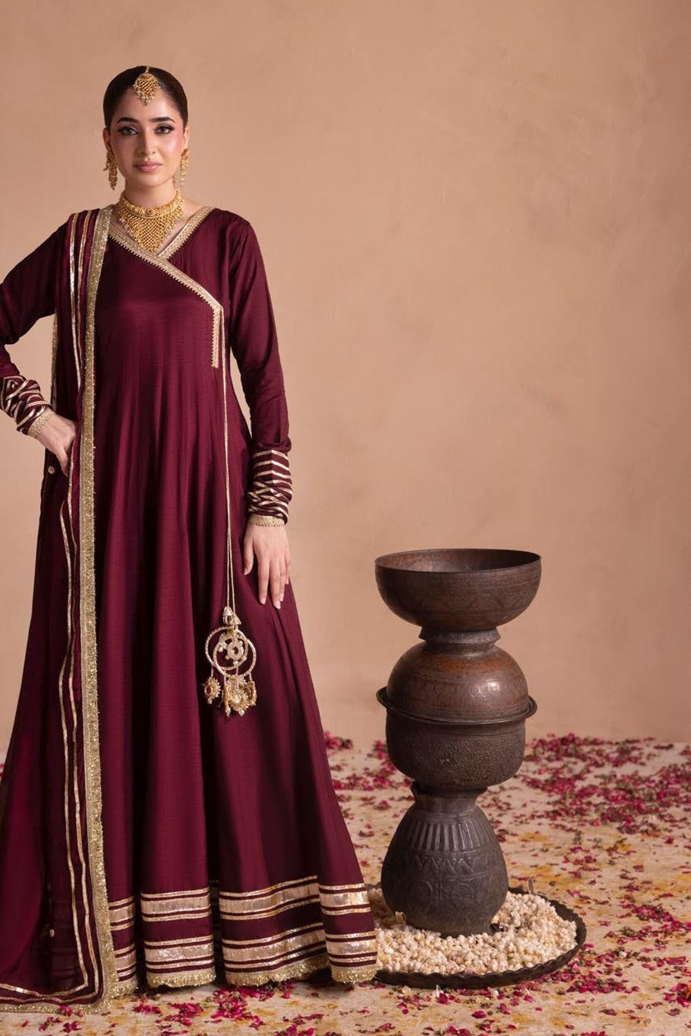 Embroidered Raw Silk Maxi Trouser Dupatta Set Online in Dubai UAE Abudhabi Ajman Sharjah