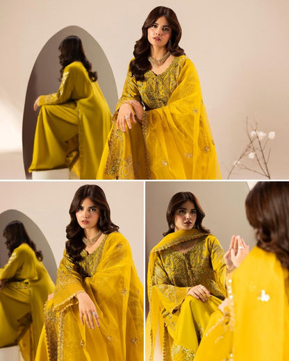 Embroidered Raw Silk Palazzo Suit Online in Sri Lanka India Australia