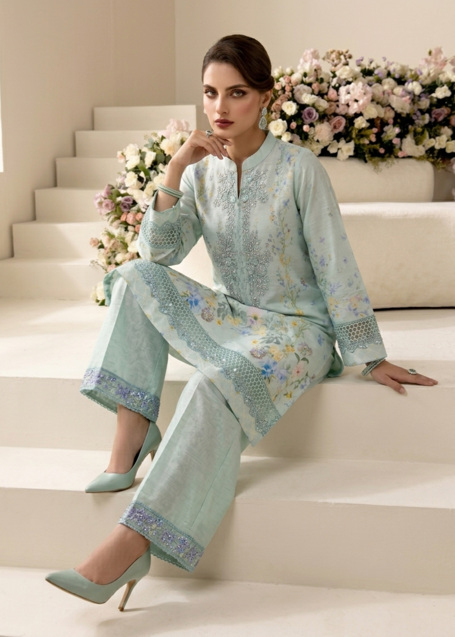 Embroidered Raw Silk Party Wear Suit Online in Sri Lanka India Australia