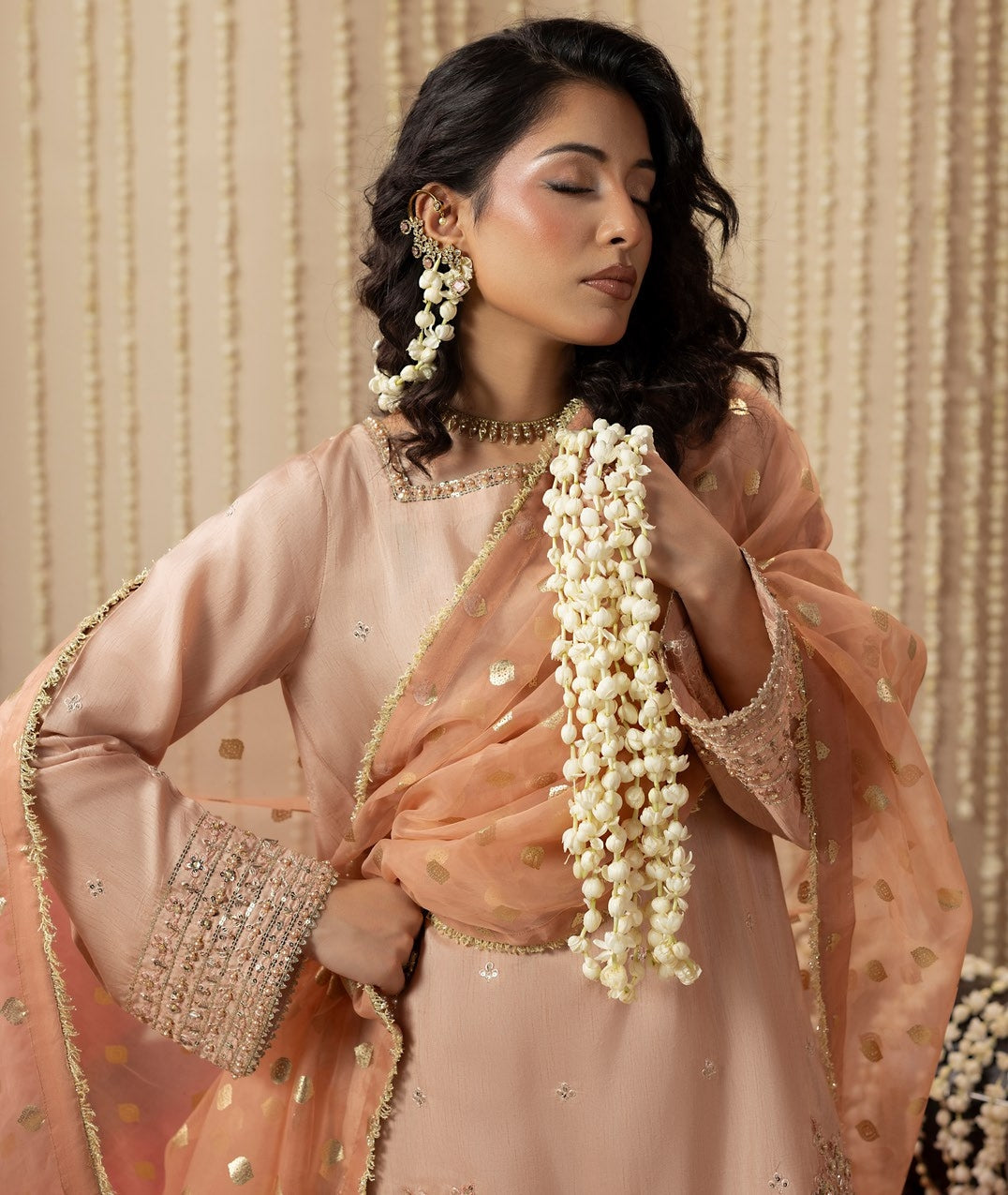 Embroidered Raw Silk Peach Pakistani Suit Online in Dubai DXB UAE Abudhabi Meena Bazaar