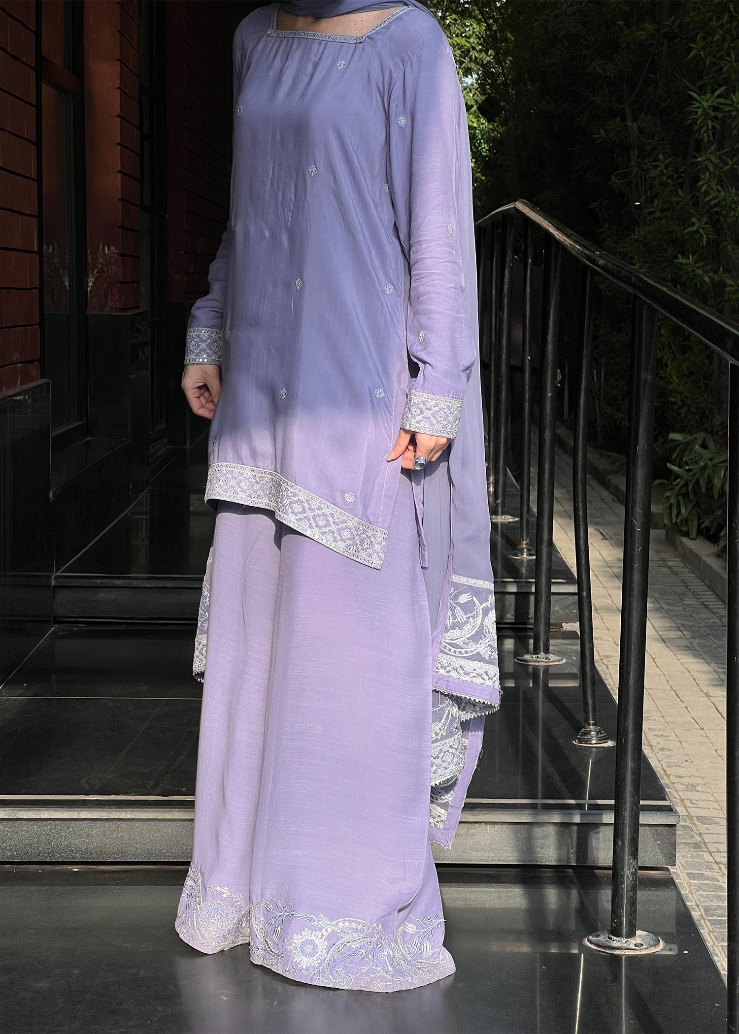 Embroidered Raw Silk Plazzo Suit Online in Dubai UAE Abudhabi Ajman Sharjah