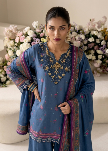Embroidered Raw Silk Sapphire Blue Kurta Suit Online in Dubai DXB UAE Abudhabi Meena Bazaar