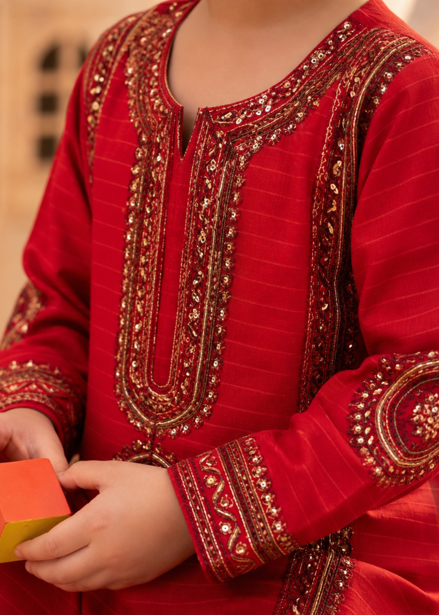 Embroidered Red Cotton Kurta Pajama Set Online in UK USA Canada
