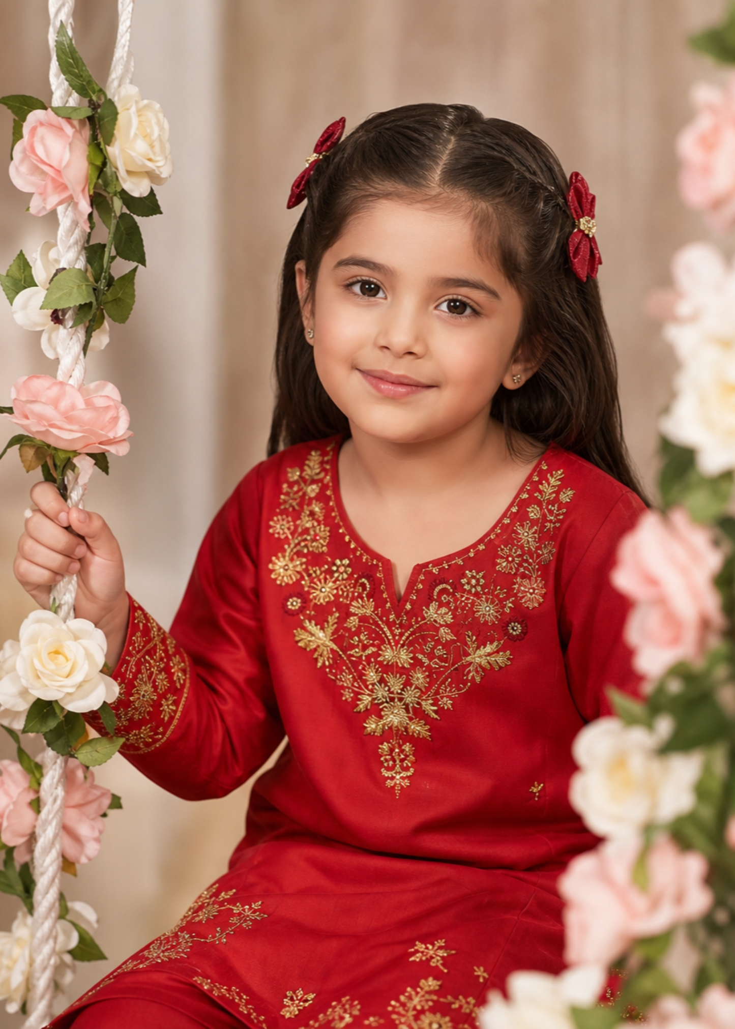Embroidered Red Cotton Kurta Set for Girls Online in UK USA Canada