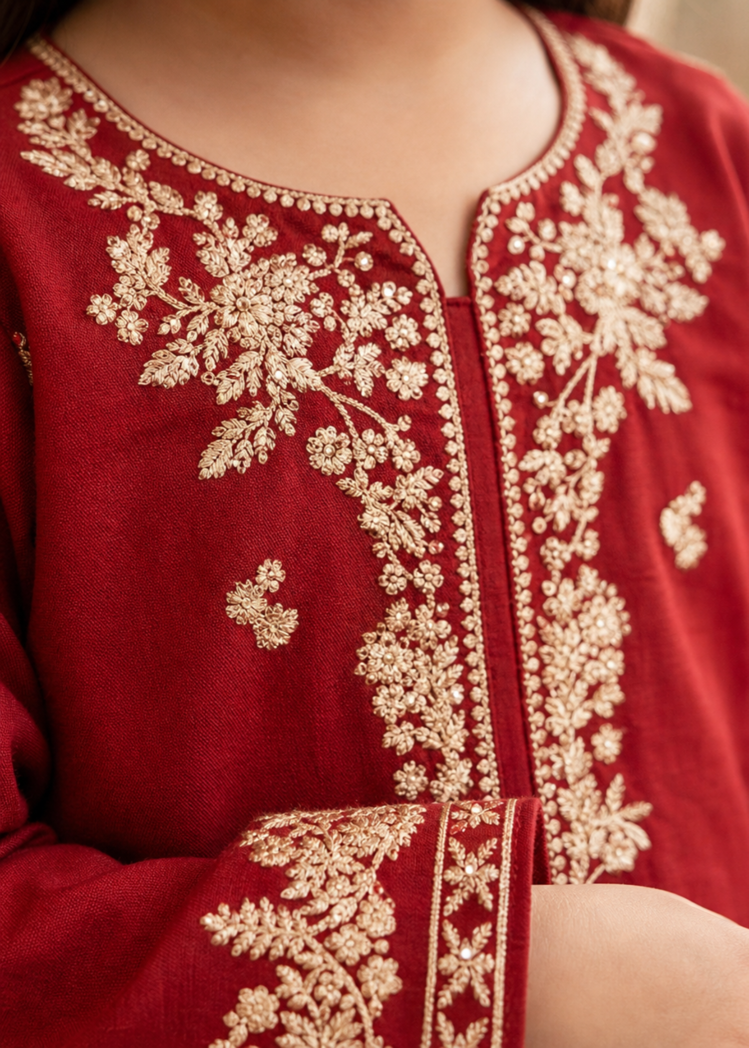 Embroidered Red Cotton Straight Kurta Set Online in UK USA Canada