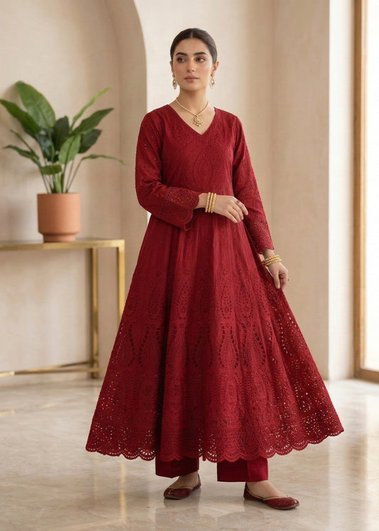 Embroidered Red Cotton Suit for Women Online in Dubai DXB UAE Abudhabi Meena Bazaar