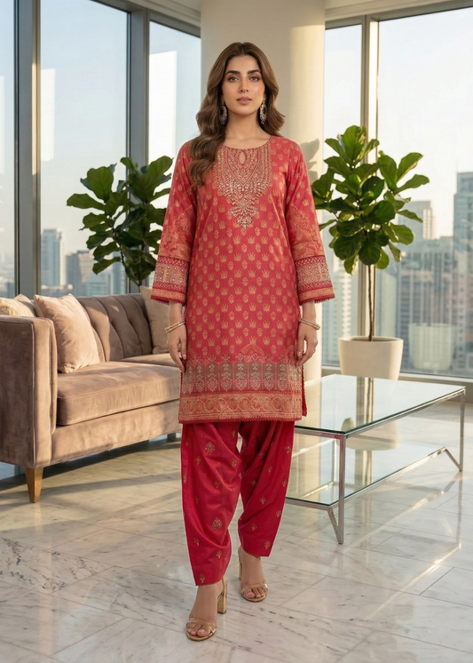 Embroidered Red Farshi Shalwar Kurta Online in Dubai DXB UAE Abudhabi Meena Bazaar