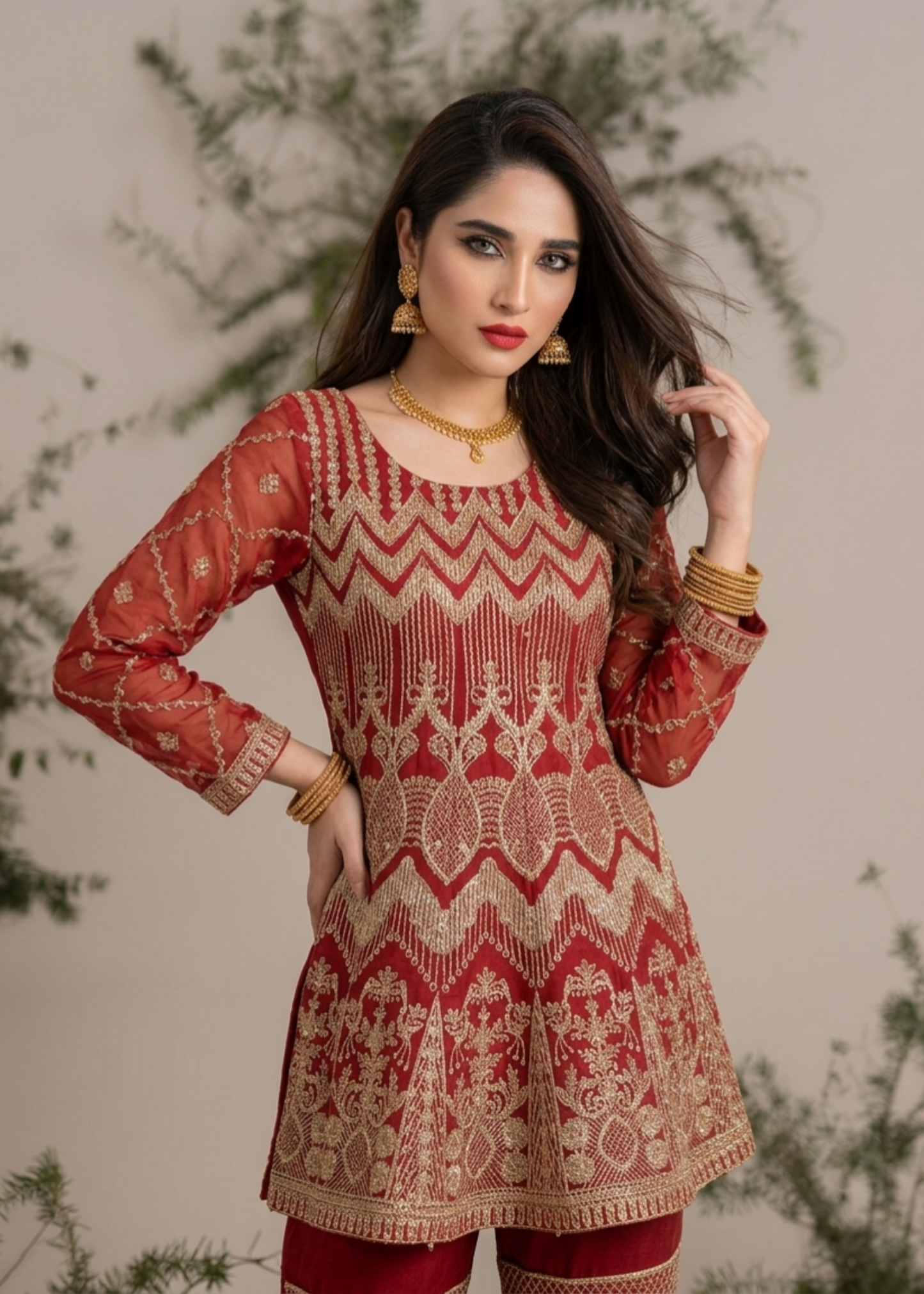 Embroidered Red Gharara Organza Suit Online in Dubai DXB UAE Abudhabi Meena Bazaar