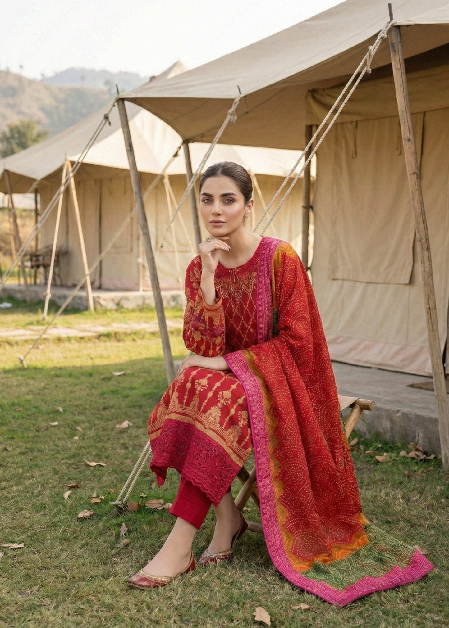 Embroidered Red Jacquard Party Wear Dress Online in Sri Lanka India Australia