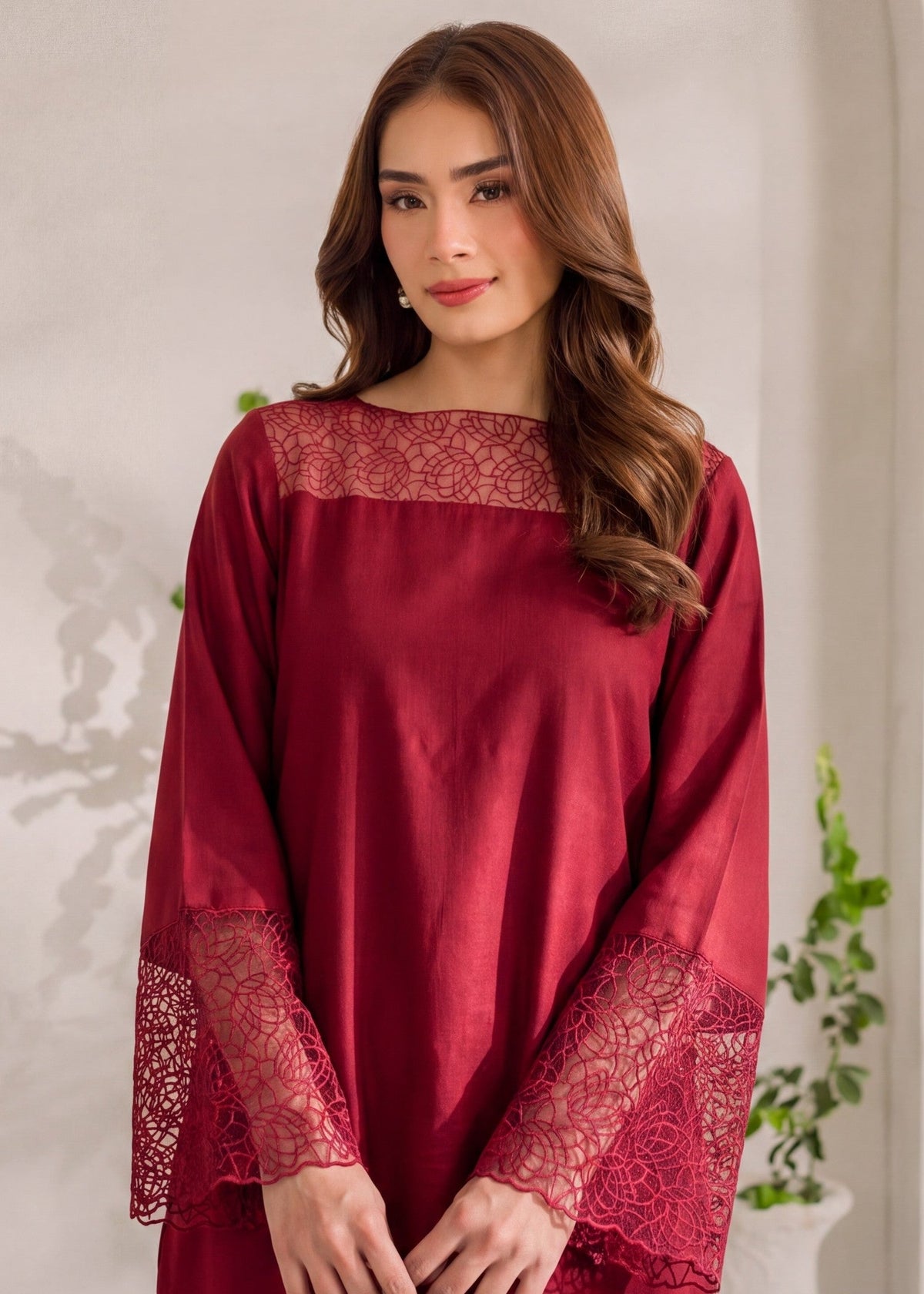 Embroidered Red Kaftan for Daily Wear Online in Dubai DXB UAE Abudhabi Meena Bazaar