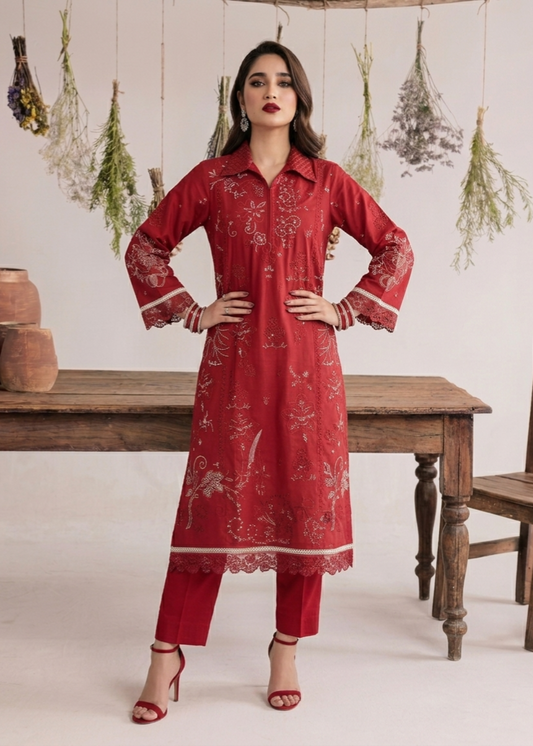 Embroidered Red Lawn Festive Suit Online in Sri Lanka India Australia