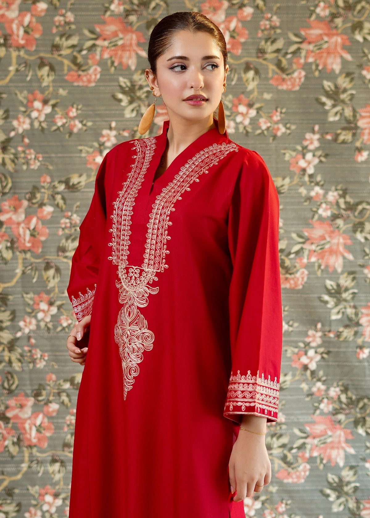 Embroidered Red Lawn Kurta Online in Sri Lanka India Australia