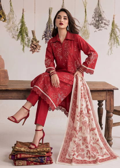Embroidered Red Lawn Pakistani Suit Online in Dubai DXB UAE Abudhabi Meena Bazaar
