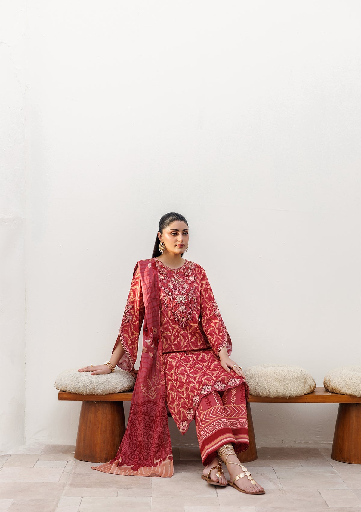 Embroidered Red Lawn Salwar Kameez Online in KSA Riyadh Saudi Arabia Oman Bahrain Qatar