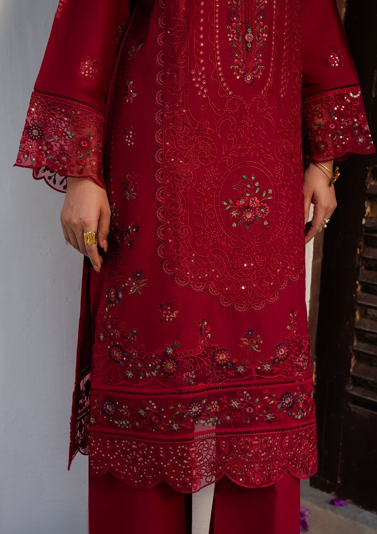 Embroidered Red Lawn Suit Online in Dubai UAE Abudhabi Ajman Sharjah