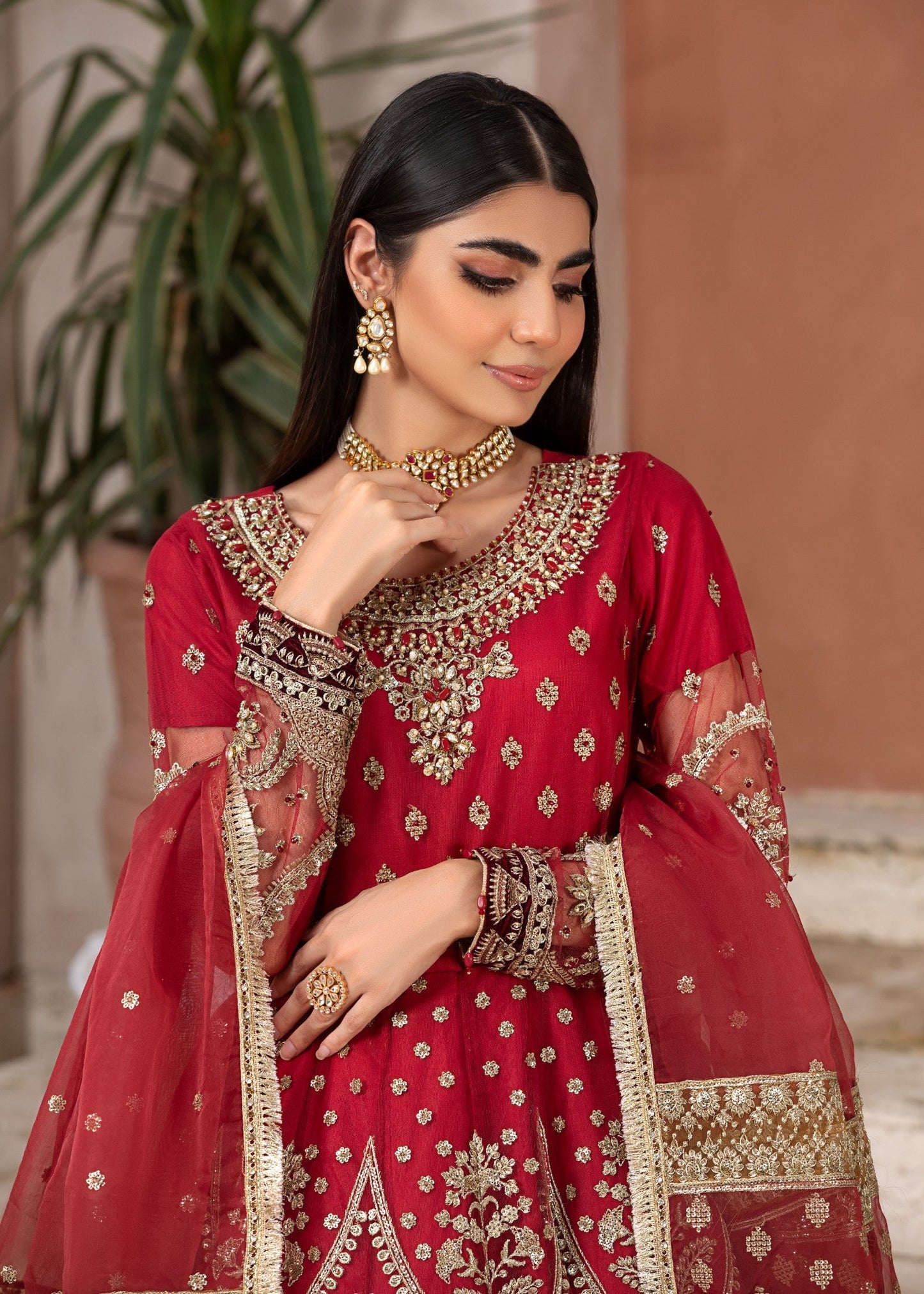 Embroidered Red Net Maxi Pakistani Outfit Online in Dubai DXB UAE Abudhabi Meena Bazaar