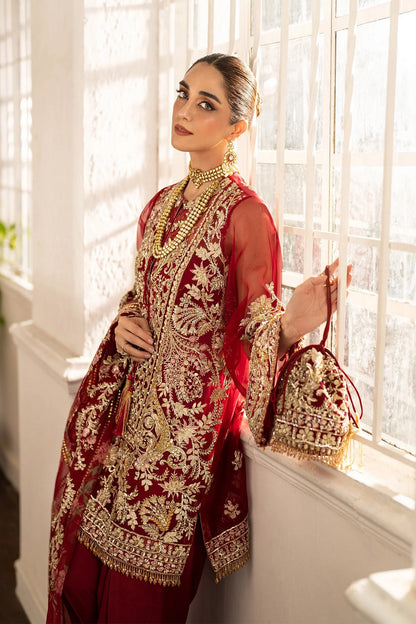 Embroidered Red Organza Pakistani Designer Suit Online in KSA Riyadh Saudi Arabia Oman Bahrain Qatar