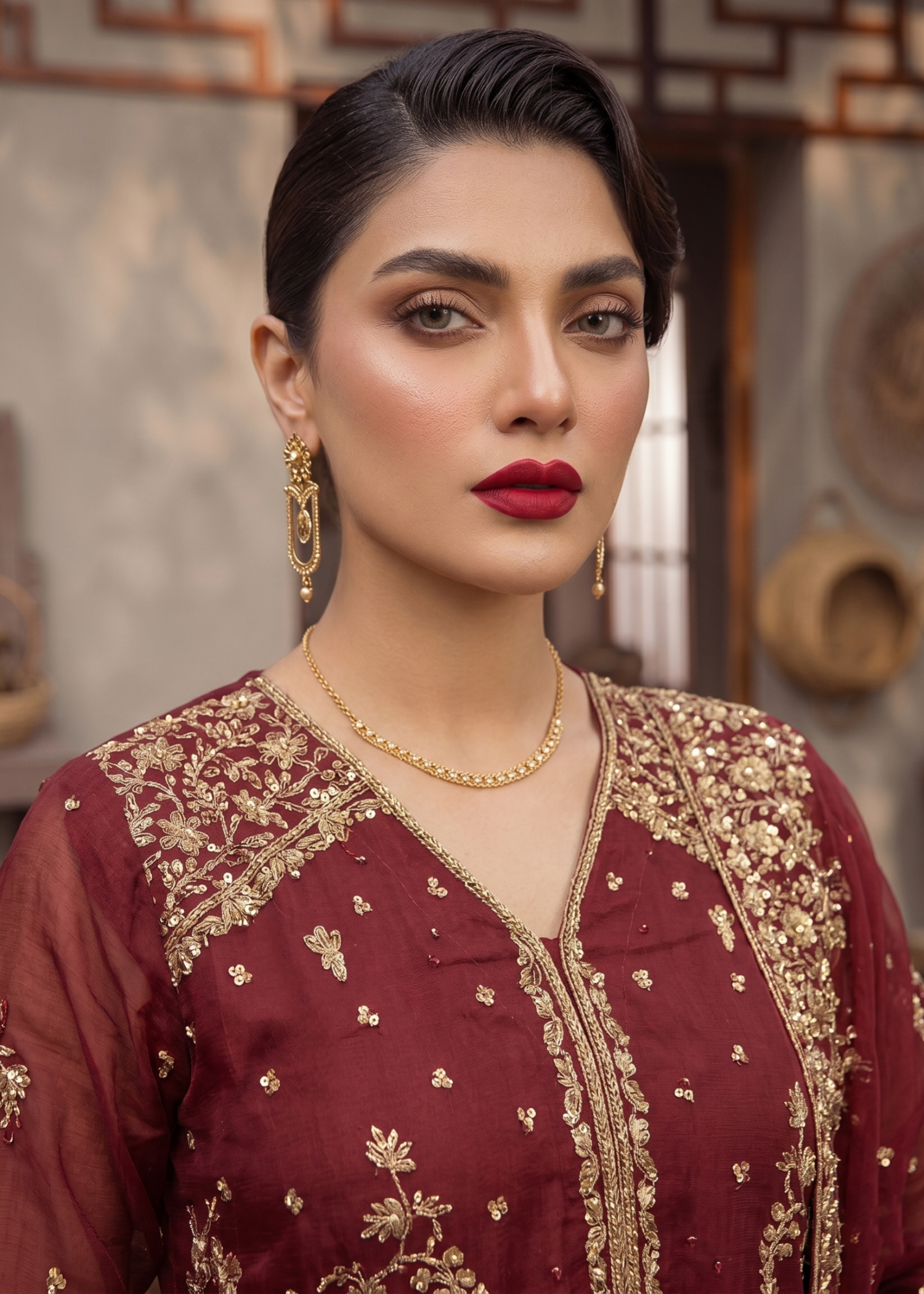 Embroidered Red Organza Pakistani Dress Material Online in Dubai DXB UAE Abudhabi Meena Bazaar