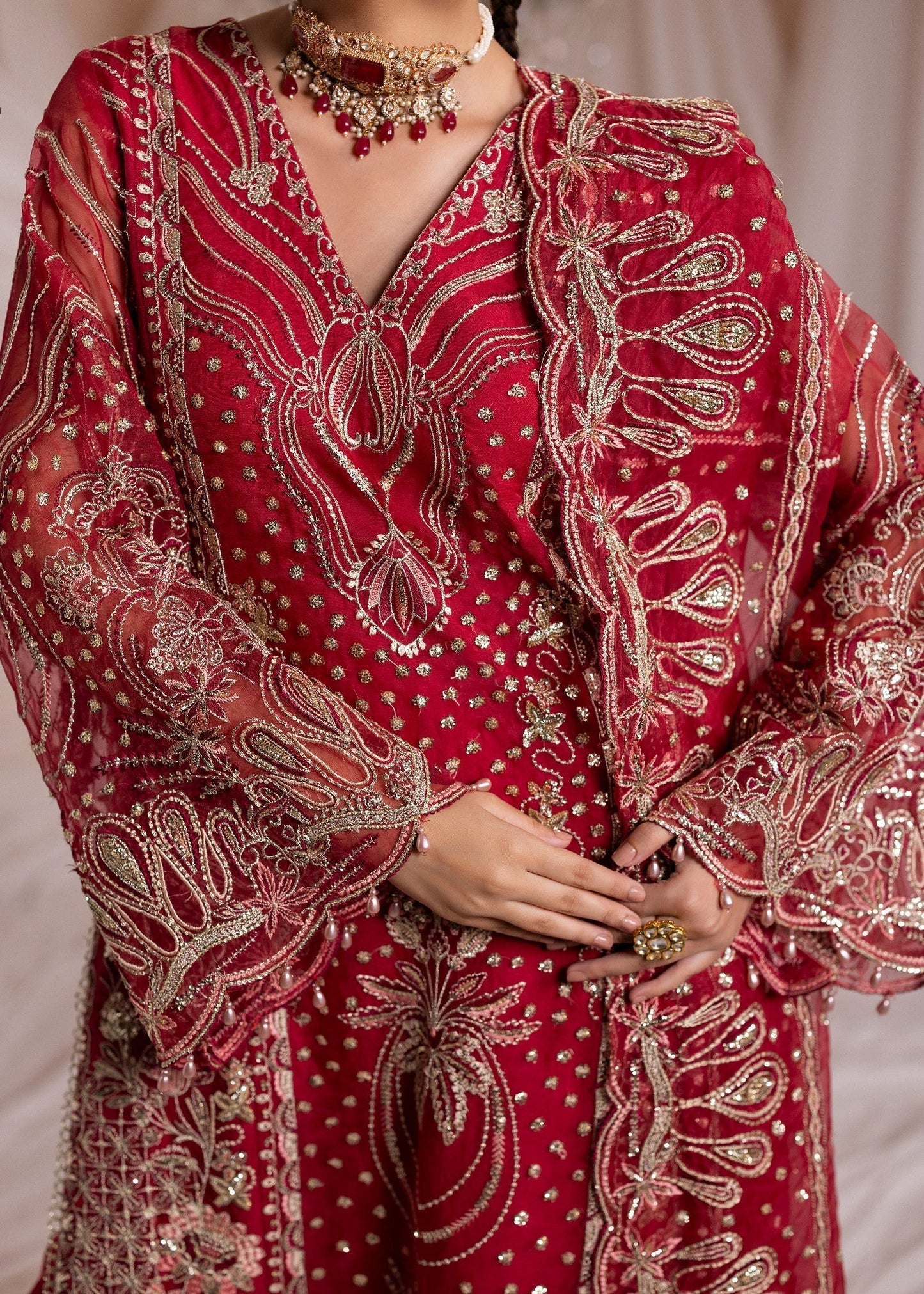 Embroidered Red Organza Pakistani Suit Online in Dubai DXB UAE Abudhabi Meena Bazaar