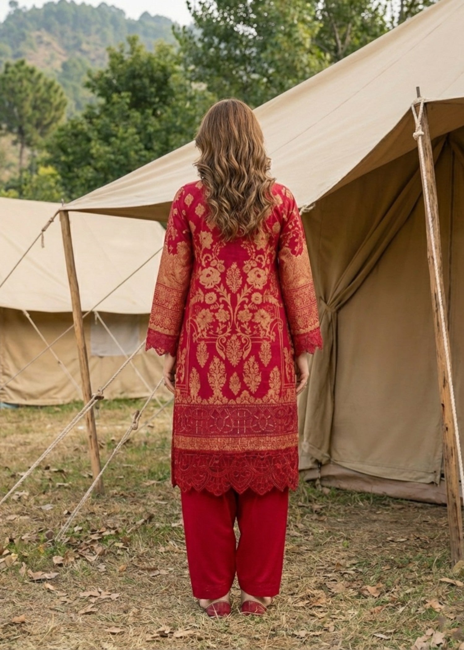 Embroidered Red Party Wear Salwar Suit Online in Dubai DXB UAE Abudhabi Meena Bazaar