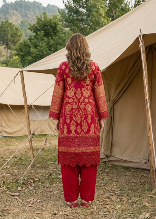 Embroidered Red Party Wear Salwar Suit Online in Dubai DXB UAE Abudhabi Meena Bazaar