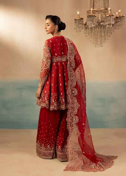 Embroidered Red Raw Silk Farshi Gharara Online in KSA Riyadh Saudi Arabia Oman Bahrain Qatar
