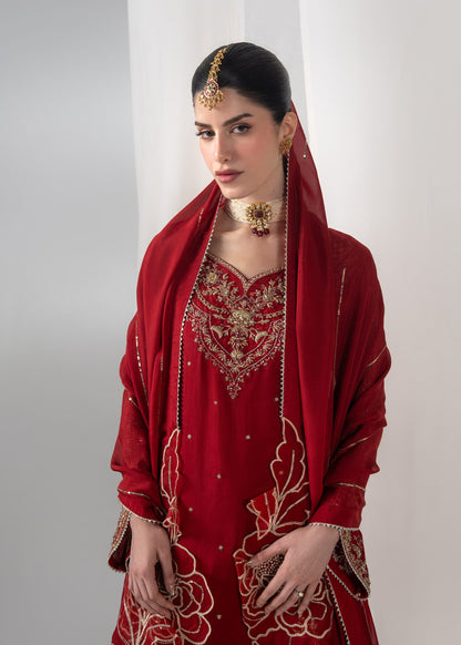 Embroidered Red Raw Silk Farshi Shalwar Online in Dubai DXB UAE Abudhabi Meena Bazaar