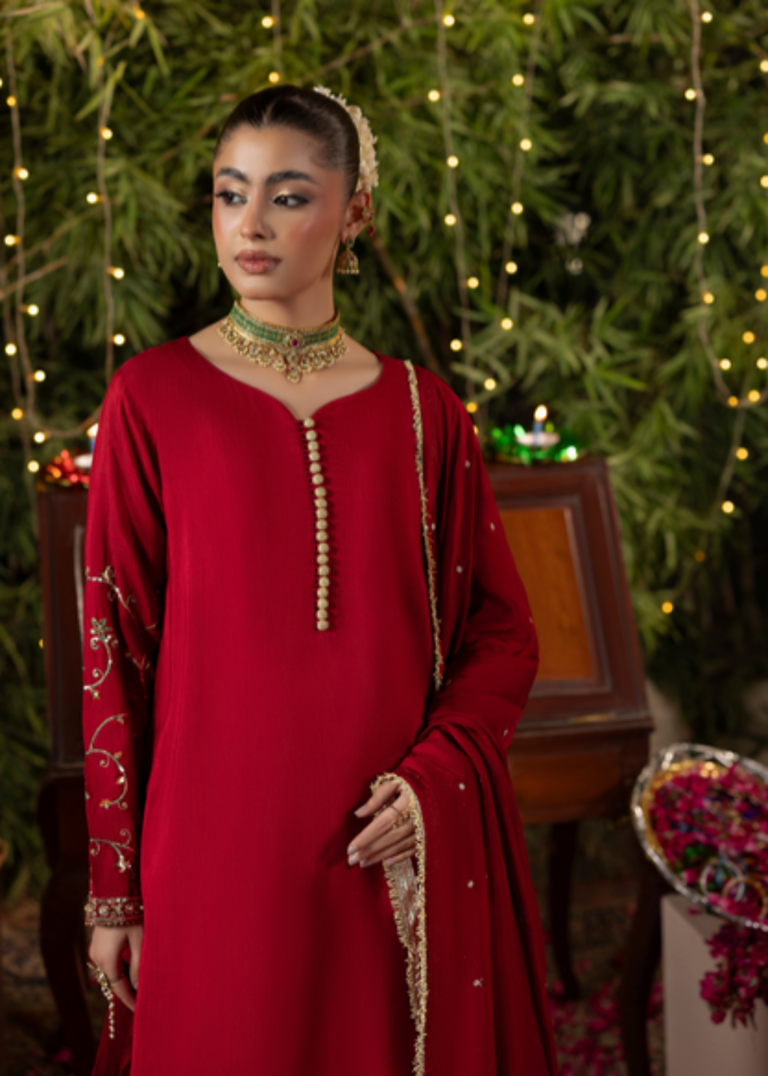 Embroidered Red Raw Silk Pakistani Suit Online in Dubai UAE Abudhabi Ajman Sharjah