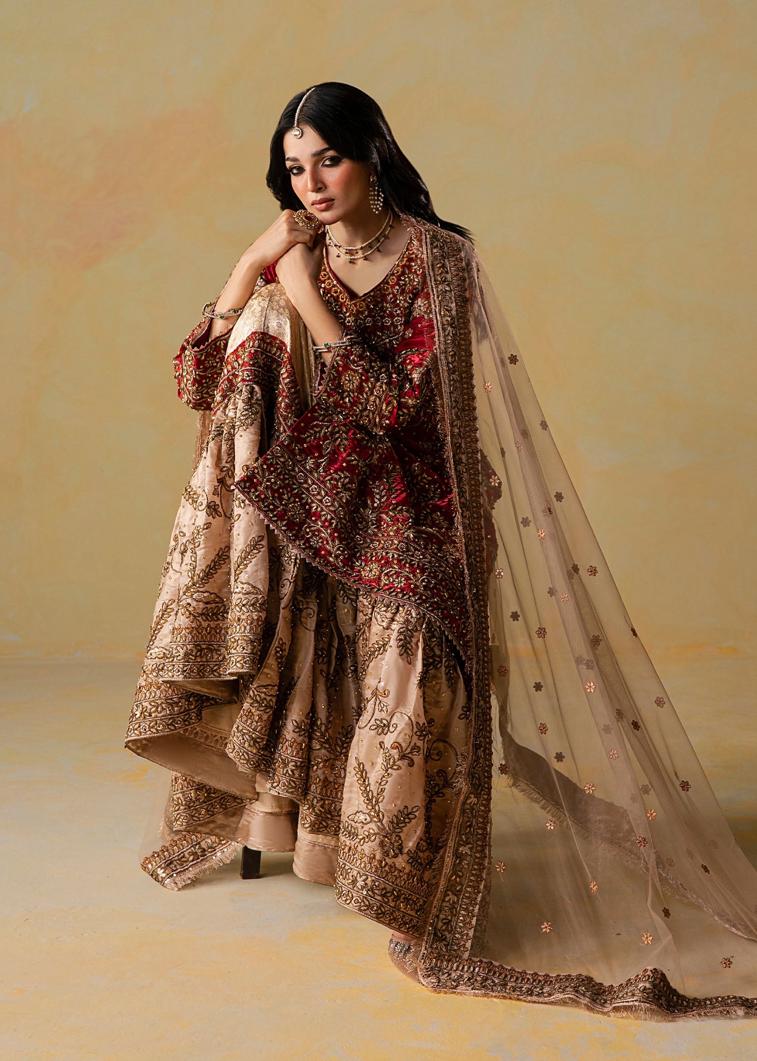 Embroidered Red Silk Wedding Guest Gharara Online in Dubai UAE Abudhabi Ajman Sharjah