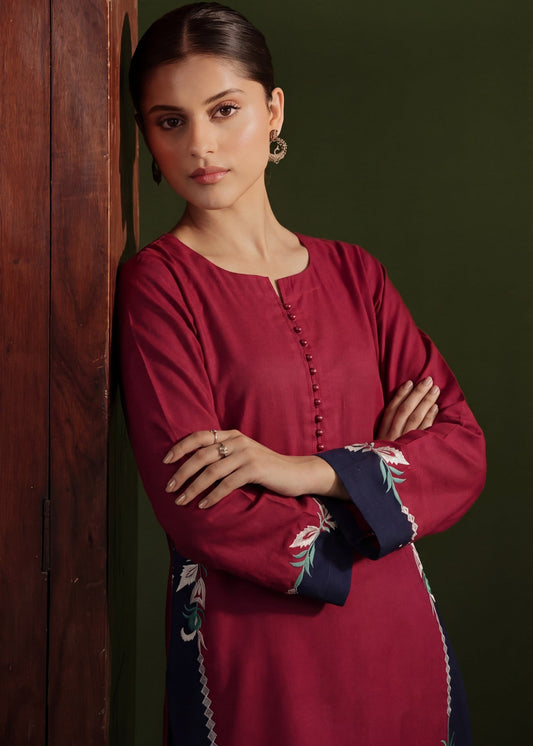 Embroidered Rose Red Lawn Suit Online in Dubai DXB UAE Abudhabi Meena Bazaar