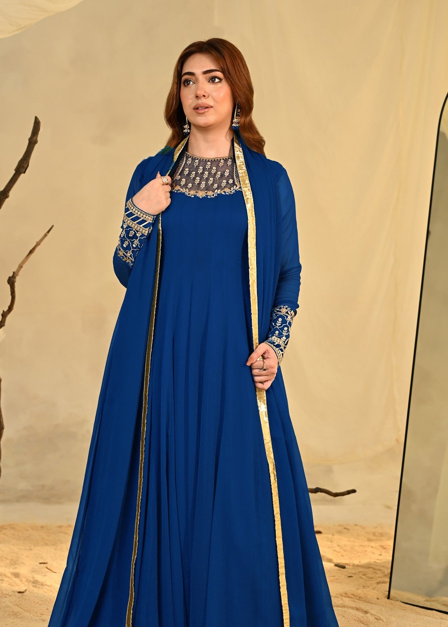 Embroidered Royal Blue Chiffon Designer Suit Online in Dubai UAE Abudhabi Ajman Sharjah