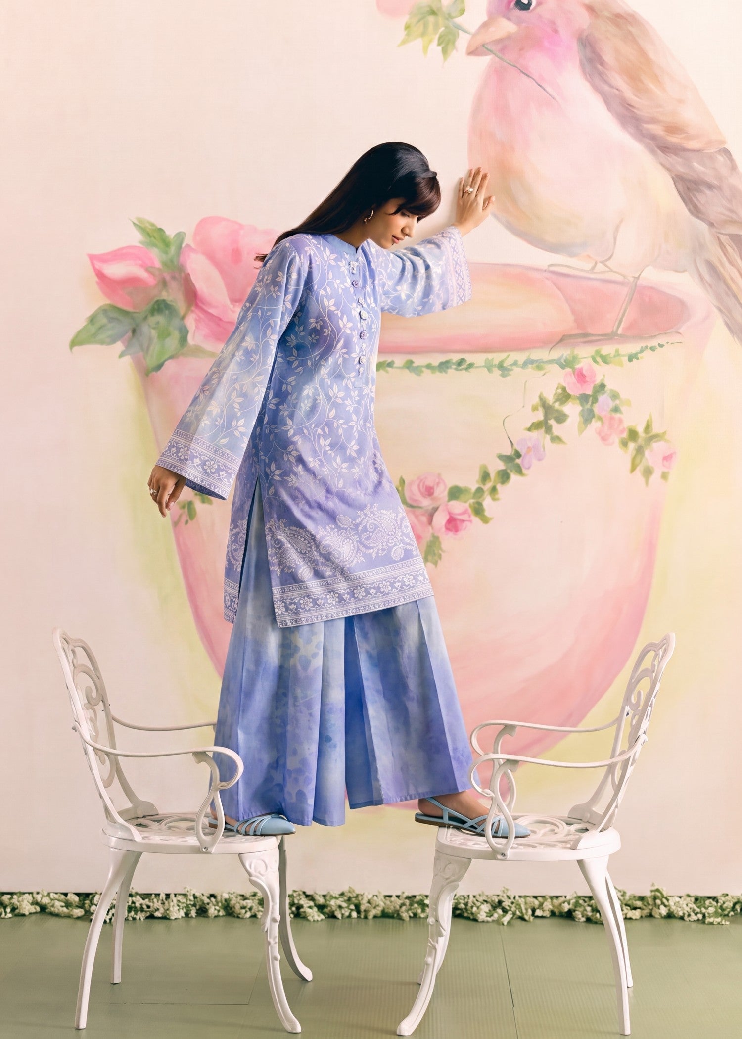 Embroidered Royal Blue Sharara Dress Online in Dubai DXB UAE Abudhabi Meena Bazaar