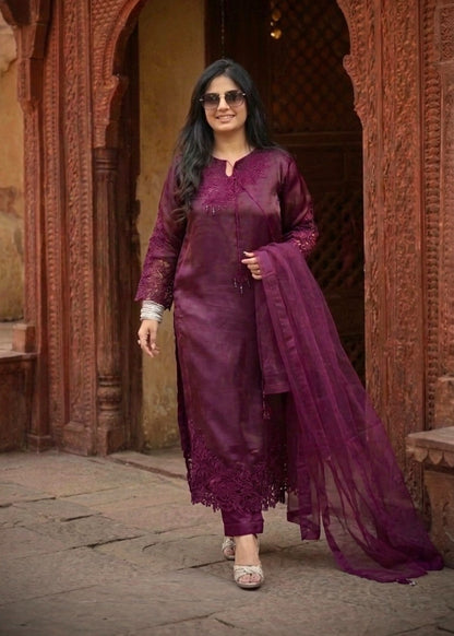 Embroidered Royal Purple Silk Pakistani Designer Suit Online in Dubai DXB UAE Abudhabi Meena Bazaar