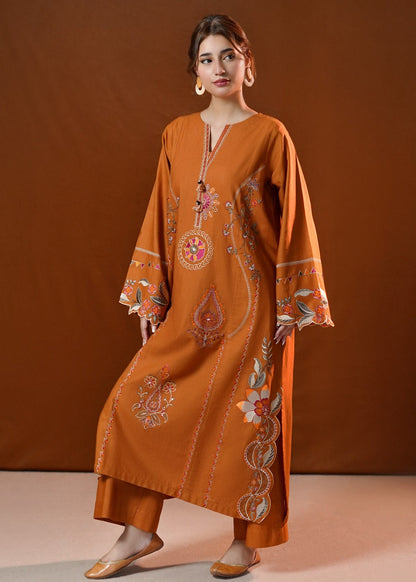 Embroidered Rust Orange Khaddar Kurta Set for Ladies Online in UK USA Canada