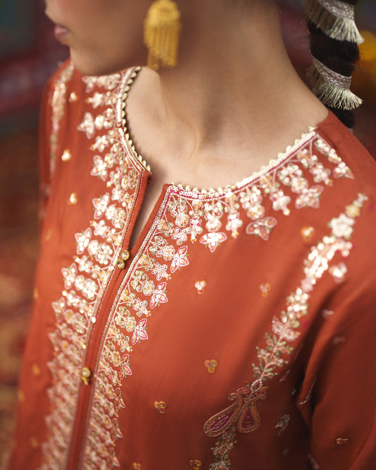 Embroidered Rust Viscose Silk Salwar Suit Online in Dubai DXB UAE Abudhabi Meena Bazaar