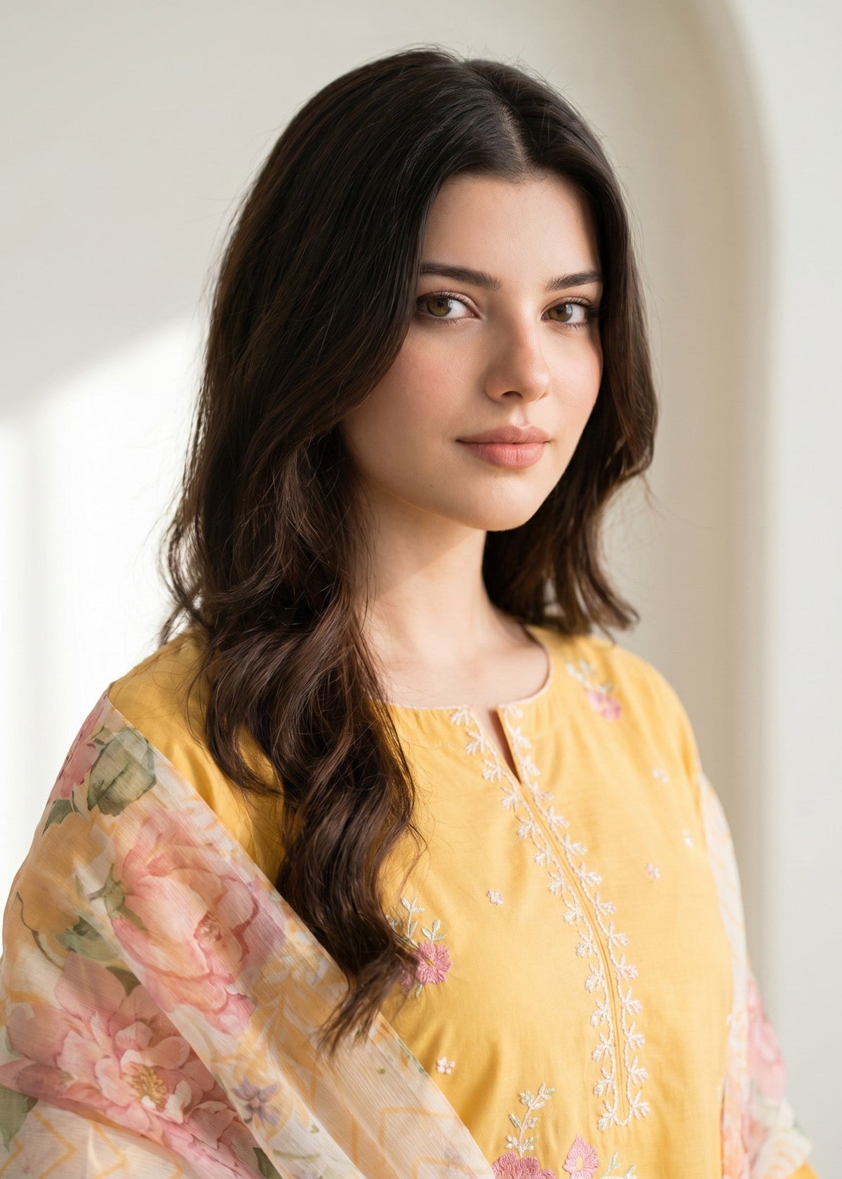 Embroidered Saffron Dhanak Shalwar Kurta Set Online in Sri Lanka India Australia