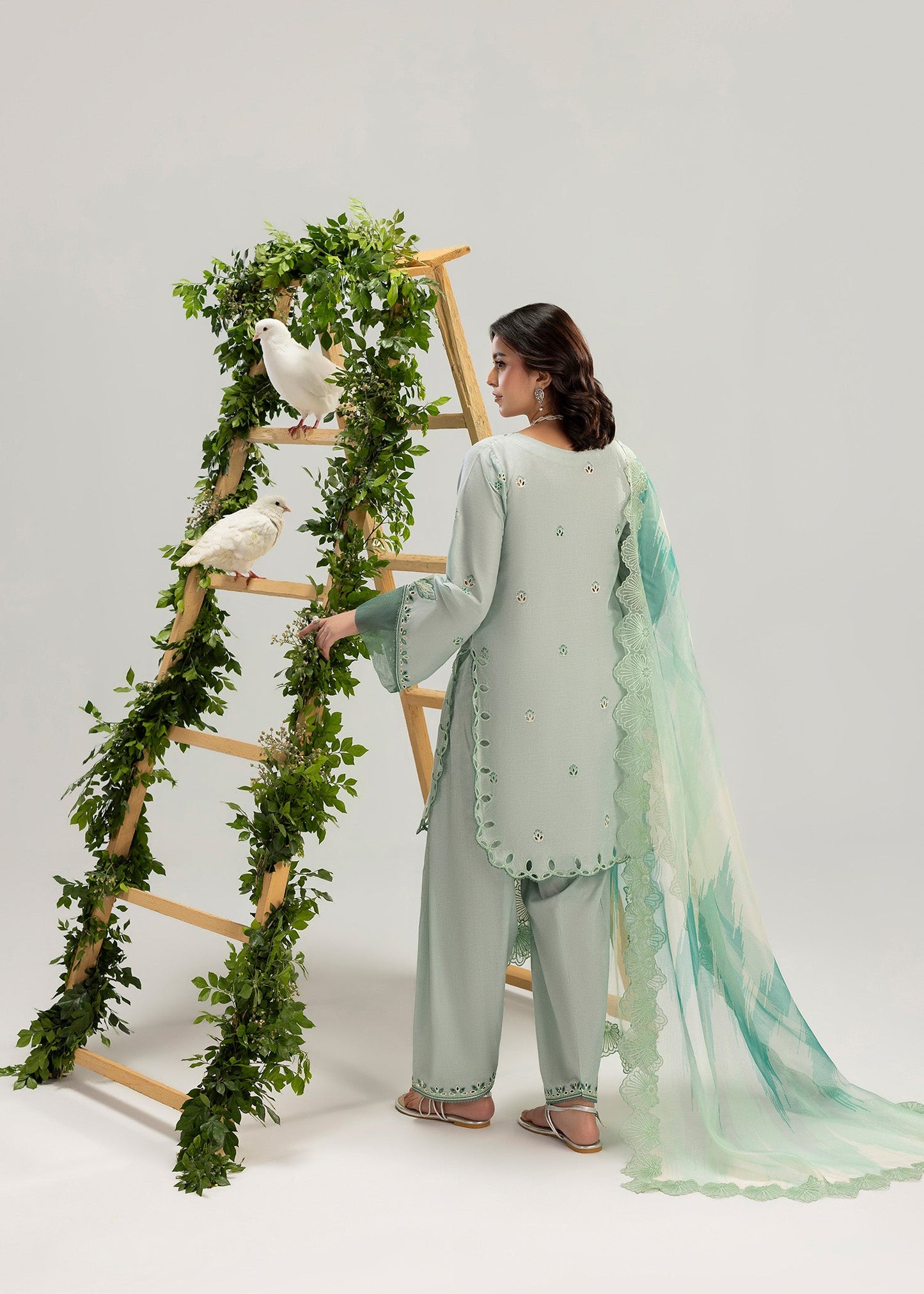 Embroidered Sage Green Lawn Shalwar Kameez Online in Dubai DXB UAE Abudhabi Meena Bazaar