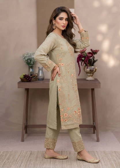 Embroidered Sage Green Organza Ladies Suit Online in Dubai DXB UAE Abudhabi Meena Bazaar
