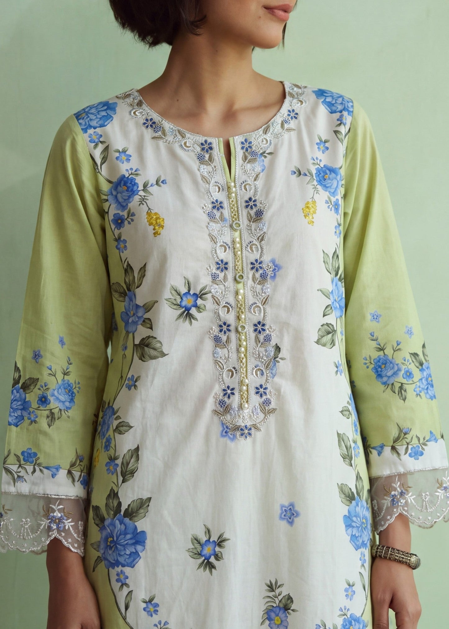 Embroidered Sage Green Pakistani Suit Online in Dubai DXB UAE Abudhabi Meena Bazaar